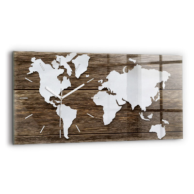 Horizontal wall clock World Map on boards