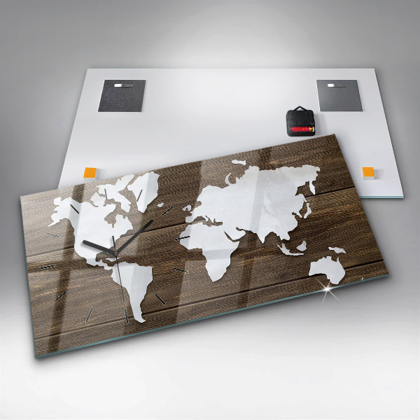 Horizontal wall clock World Map on boards