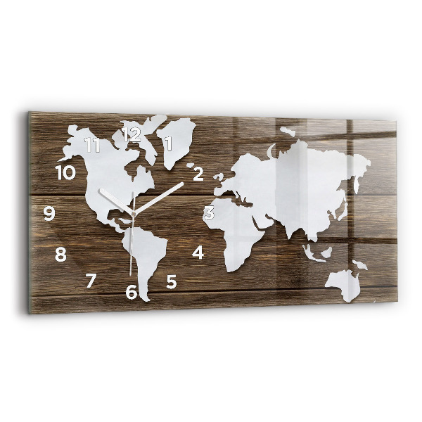 Horizontal wall clock World Map on boards