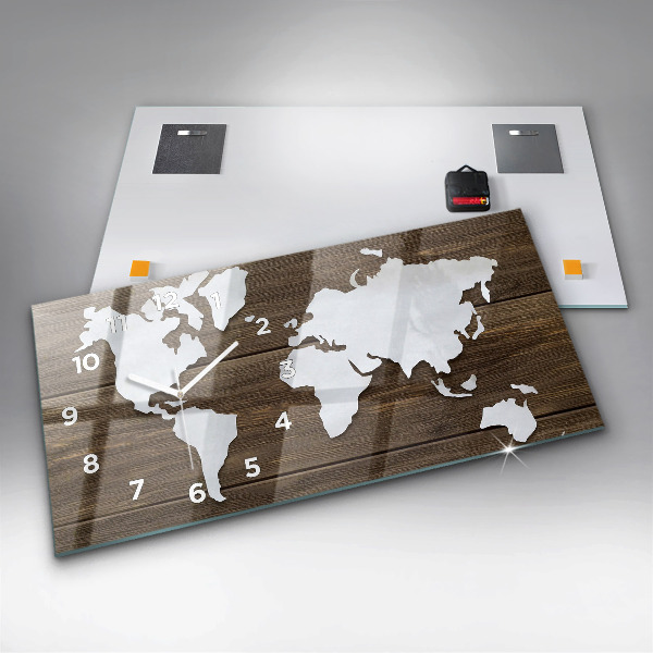 Horizontal wall clock World Map on boards