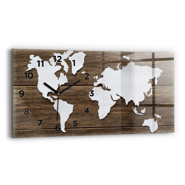 Horizontal wall clock World Map on boards