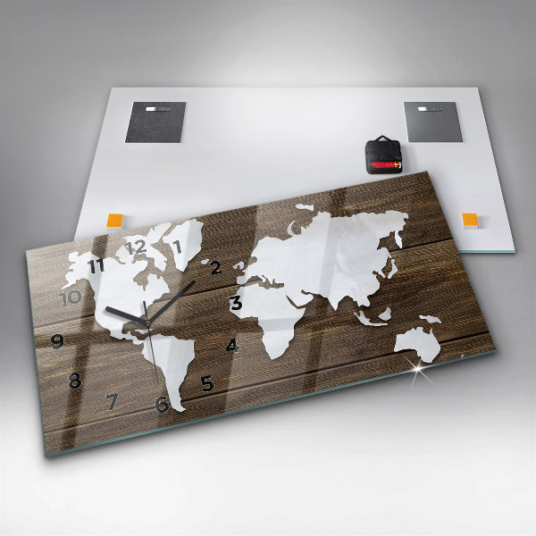 Horizontal wall clock World Map on boards