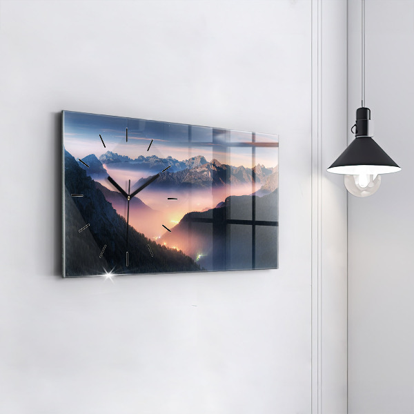 Horizontal wall clock Mountain peaks Landscape