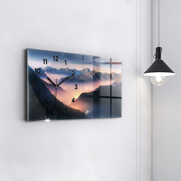 Horizontal wall clock Mountain peaks Landscape