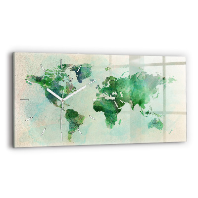 Horizontal wall clock Watercolor world map