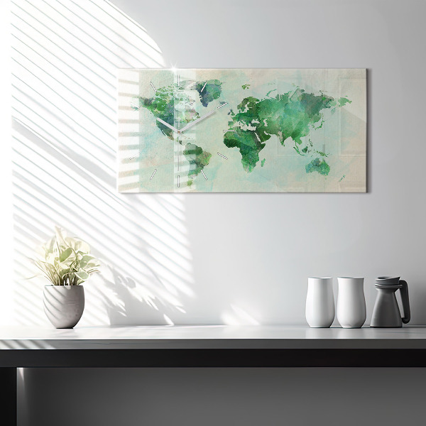 Horizontal wall clock Watercolor world map