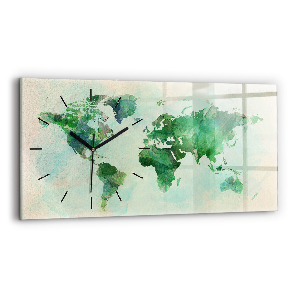 Horizontal wall clock Watercolor world map