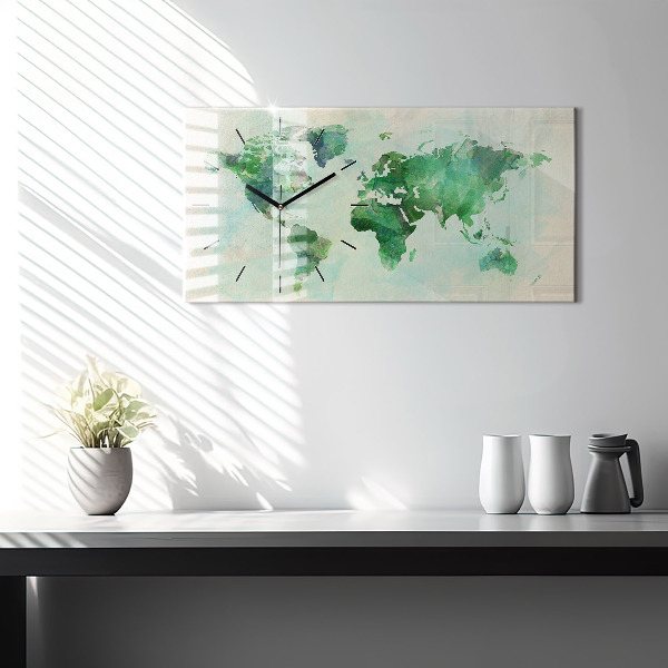 Horizontal wall clock Watercolor world map