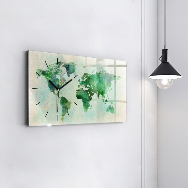 Horizontal wall clock Watercolor world map