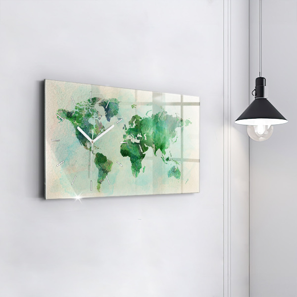 Horizontal wall clock Watercolor world map