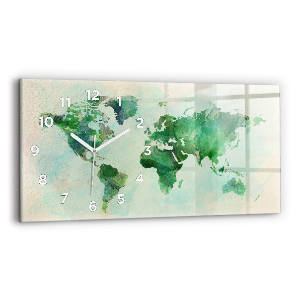 Horizontal wall clock Watercolor world map
