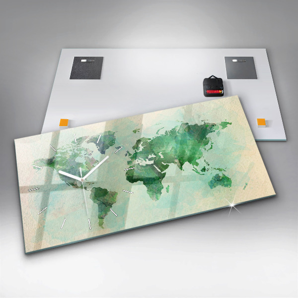 Horizontal wall clock Watercolor world map