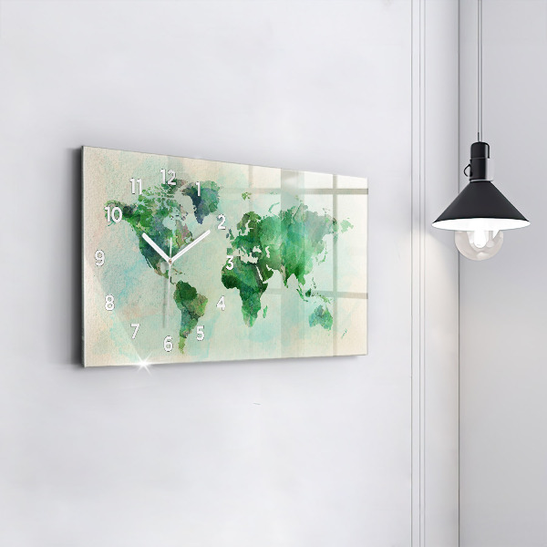 Horizontal wall clock Watercolor world map