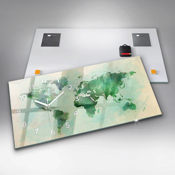 Horizontal wall clock Watercolor world map