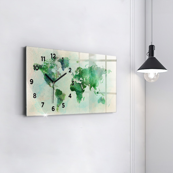 Horizontal wall clock Watercolor world map