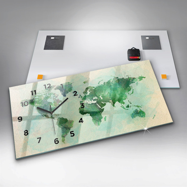Horizontal wall clock Watercolor world map