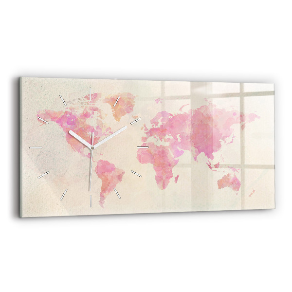 Horizontal wall clock Watercolor world map