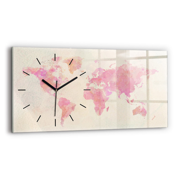 Horizontal wall clock Watercolor world map