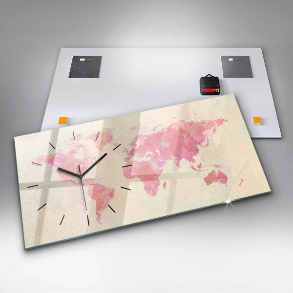 Horizontal wall clock Watercolor world map