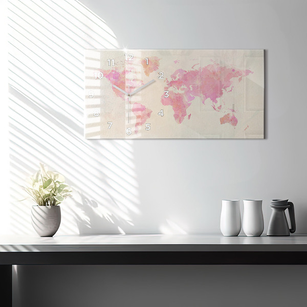 Horizontal wall clock Watercolor world map