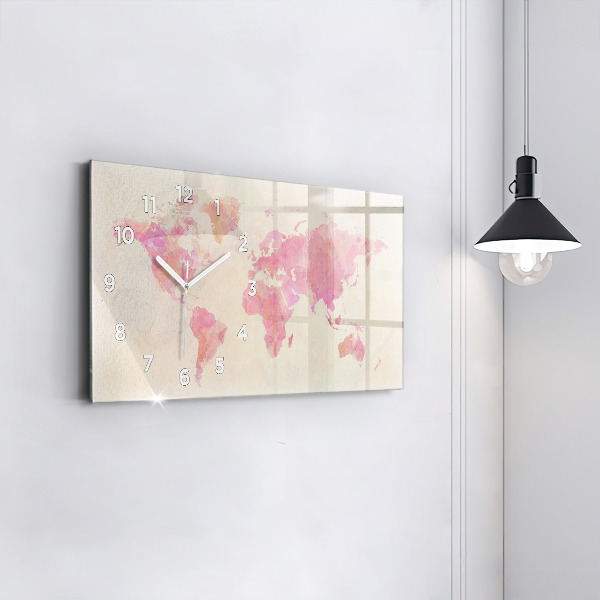 Horizontal wall clock Watercolor world map