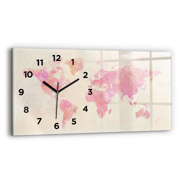 Horizontal wall clock Watercolor world map