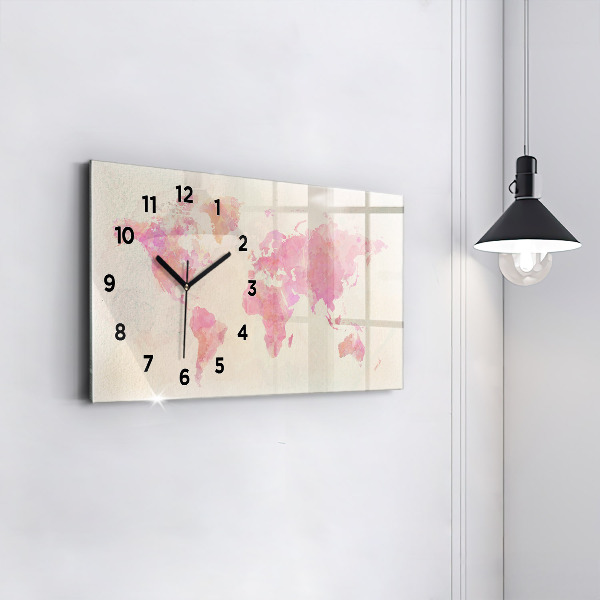 Horizontal wall clock Watercolor world map