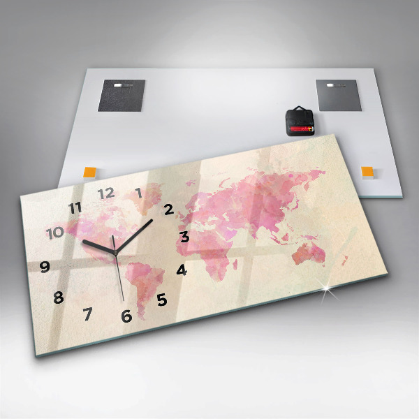 Horizontal wall clock Watercolor world map