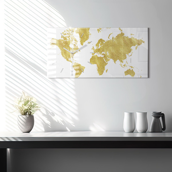 Horizontal wall clock Golden map of the world