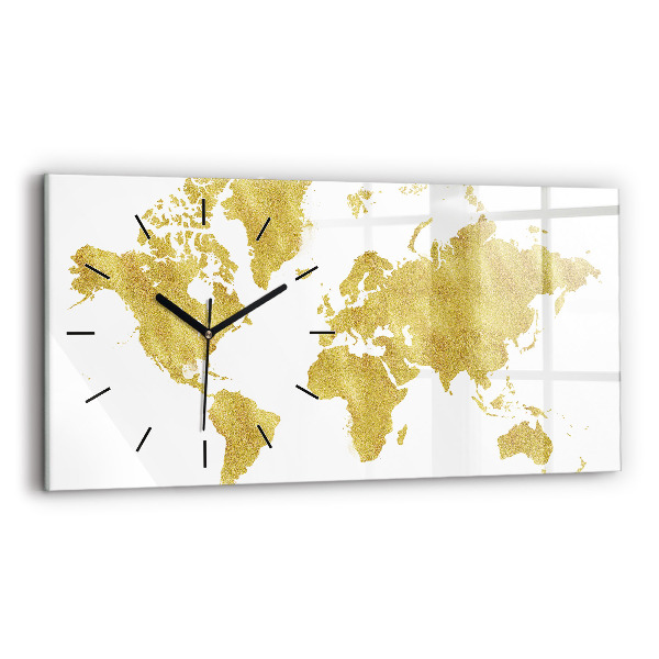 Horizontal wall clock Golden map of the world