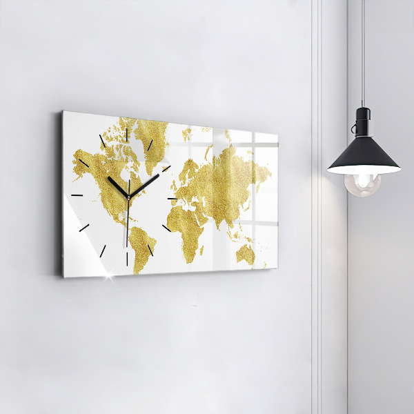 Horizontal wall clock Golden map of the world