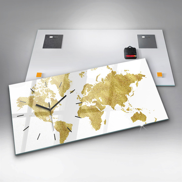 Horizontal wall clock Golden map of the world