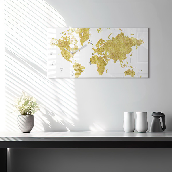 Horizontal wall clock Golden map of the world