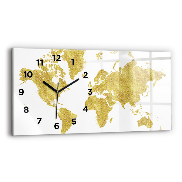 Horizontal wall clock Golden map of the world