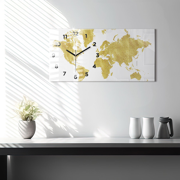Horizontal wall clock Golden map of the world