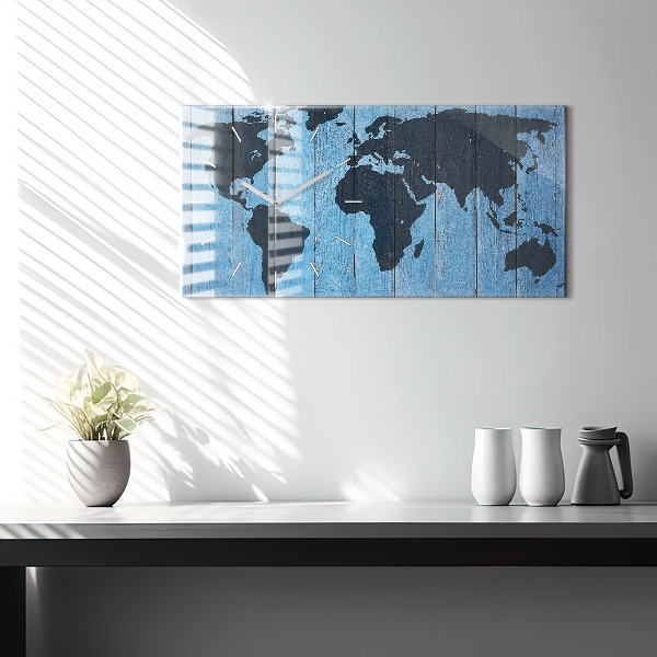 Horizontal wall clock World map of the board