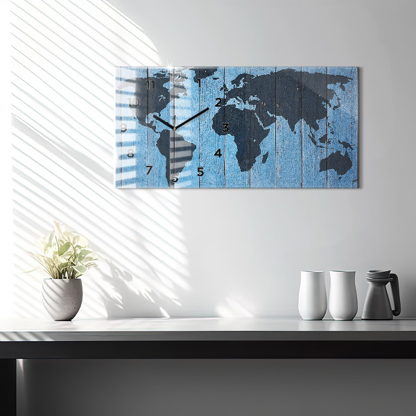 Horizontal wall clock World map of the board