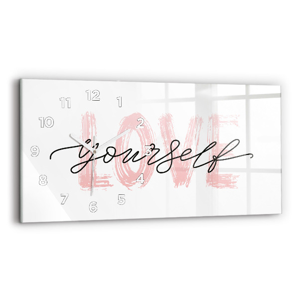 Horizontal wall clock Love yourself inscription