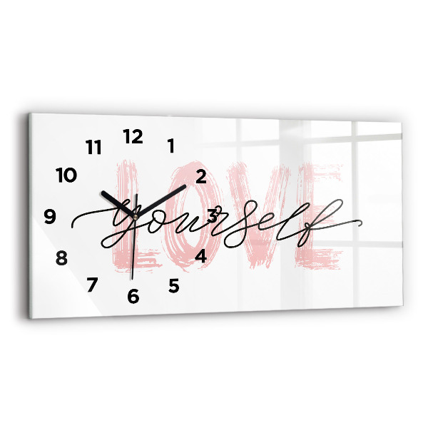 Horizontal wall clock Love yourself inscription