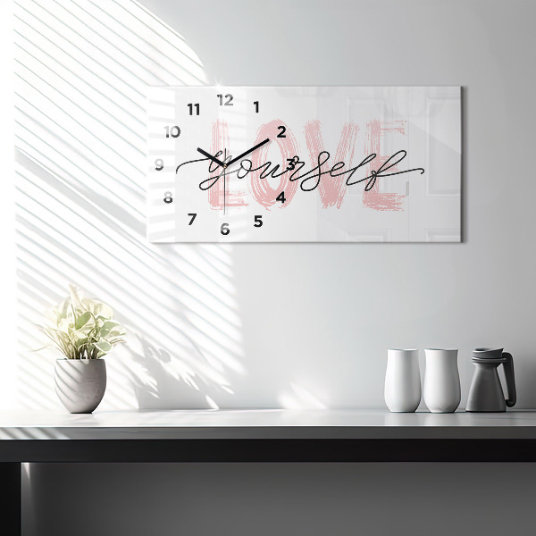Horizontal wall clock Love yourself inscription