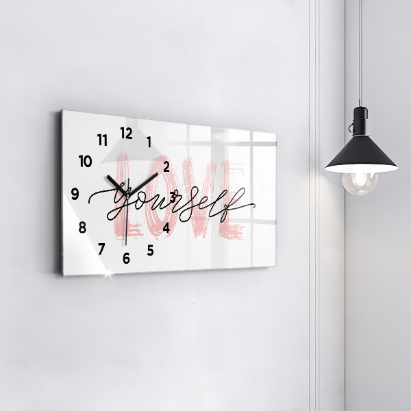 Horizontal wall clock Love yourself inscription