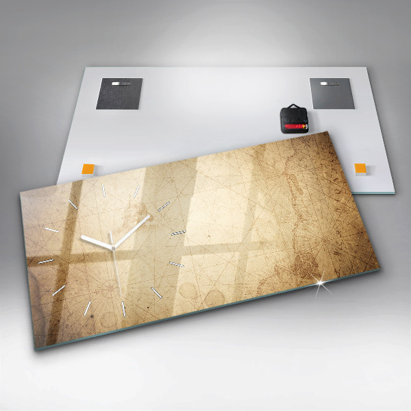 Horizontal wall clock Old world map