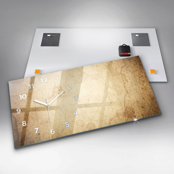 Horizontal wall clock Old world map