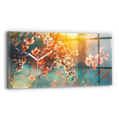 Horizontal wall clock Spring flowers