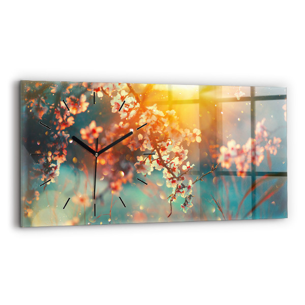 Horizontal wall clock Spring flowers