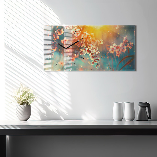 Horizontal wall clock Spring flowers