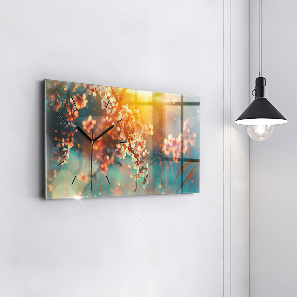 Horizontal wall clock Spring flowers