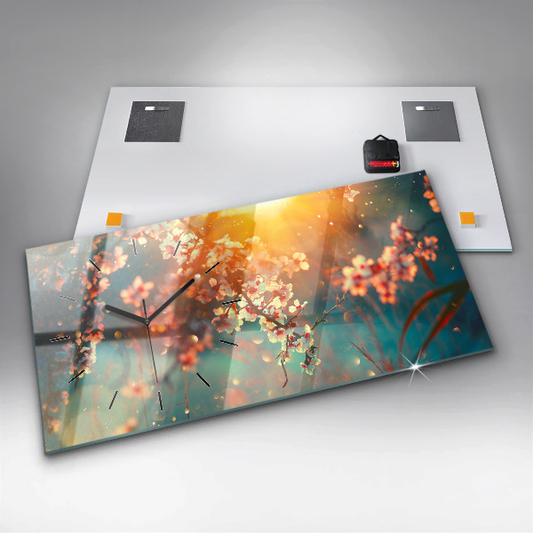 Horizontal wall clock Spring flowers