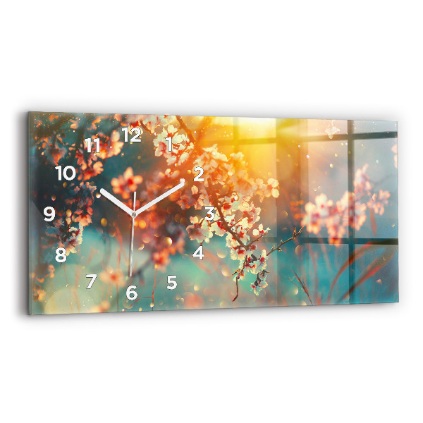 Horizontal wall clock Spring flowers