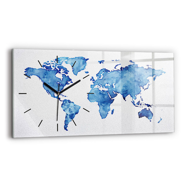 Horizontal wall clock Watercolor world map
